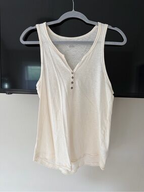 American Eagle Outfitters Cream Henley Tank with Button Placket